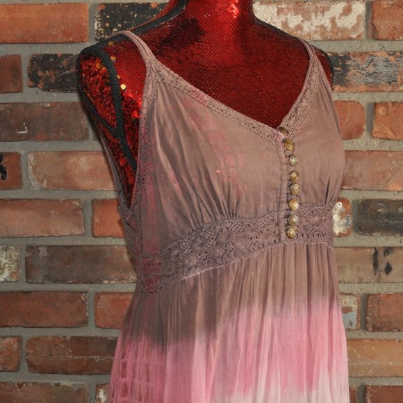 Hippie Sleeveless Tie Dye Tiered Cotton Festival Spaghetti strap. Pull-Over M - Picture 4 of 6